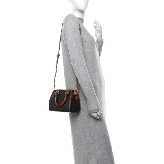 CELINE Triomphe Canvas Calfskin Small Boston Bag Tan