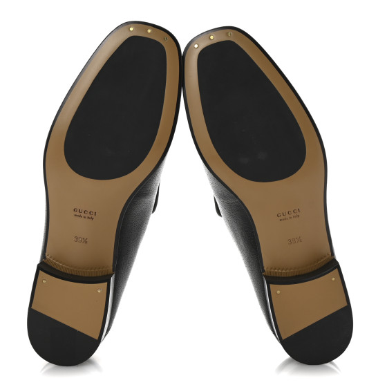 GUCCI Goatskin Womens Horsebit Mid-Heel Loafers 39.5 Black