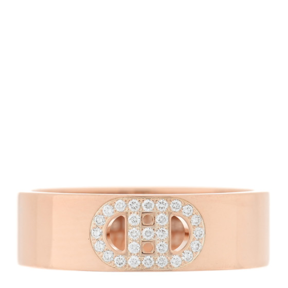 HERMES 18K Rose Gold Diamond PM H D'Ancre Ring 51 5.75