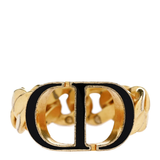 アクセサリー Christian Dior Logo gold chain ring CHRISTIAN DIOR Metal Enamel Chain Ring L Black Gold 1677276