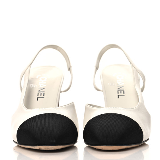 CHANEL ヒール CHANEL Lambskin Grosgrain Cap Toe CC Slingback Pumps 39.5