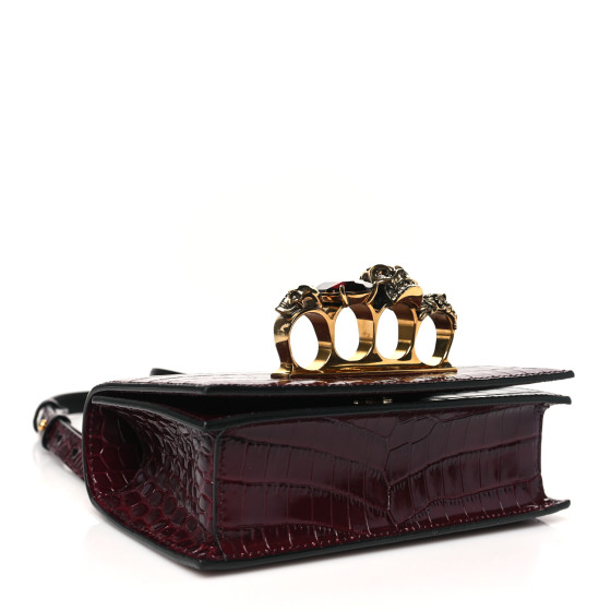 ALEXANDER MCQUEEN Shiny Crocodile Embossed Jeweled Satchel
