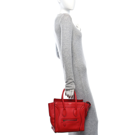 CELINE Drummed Calfskin Micro Luggage Red 1671148 | FASHIONPHILE