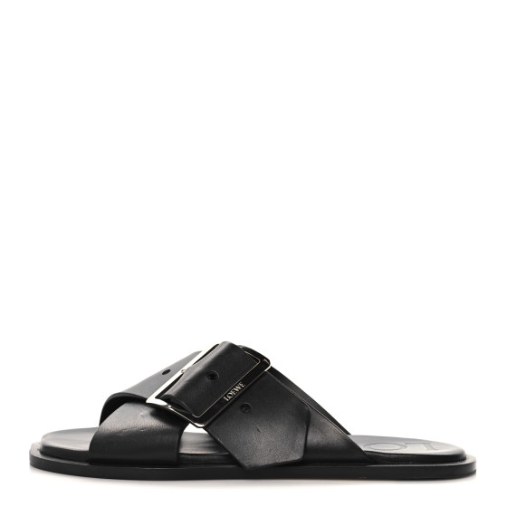 LOEWE Calfskin Petal Belt Flat Sandal 36 Black 1673197