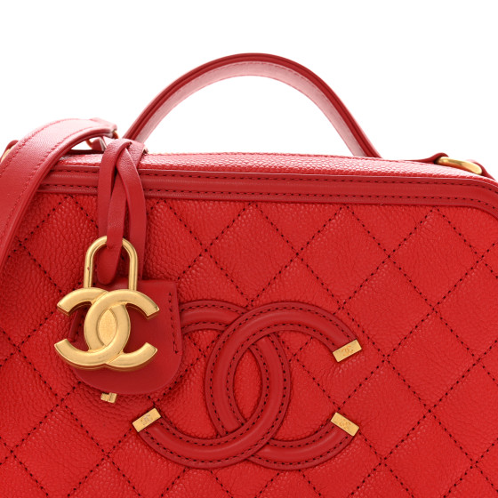 CHANEL ★ Chanel CC Caviar Vanity Bag Red Chanel Vintage CC Lambskin Leather Chain Black Shoulder Bag