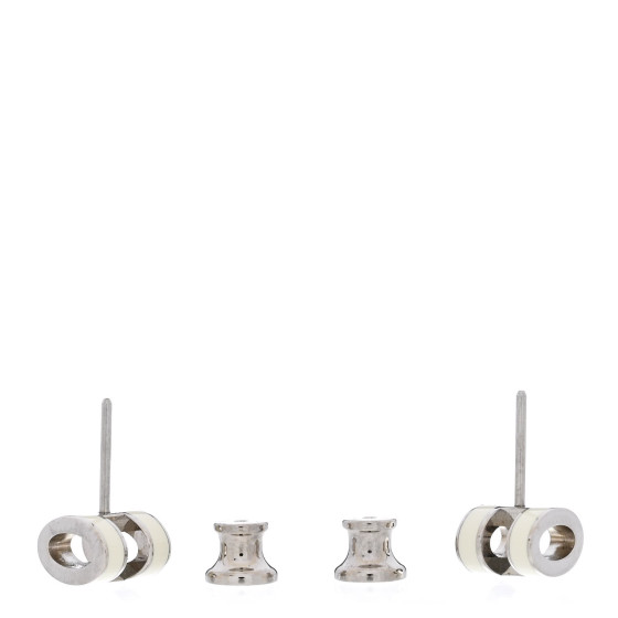 HERMES Palladium Lacquered Mini Pop H Earrings White 1669911