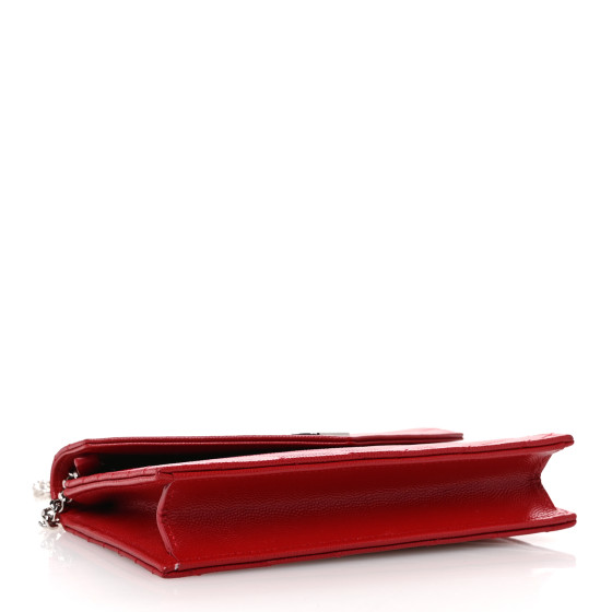 ★Saint Laurent★ Monogram Matelasse Zipper Wallet Red Gold SAINT LAURENT Patent Calfskin Matelasse Chevron Monogram