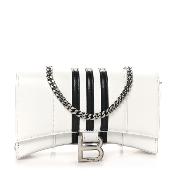 BALENCIAGA X ADIDAS Box Calfskin Hourglass Chain Bag White