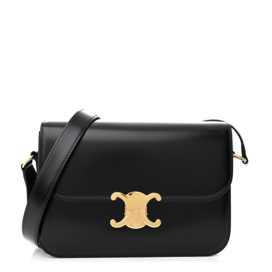 CELINE Shiny Calfskin Medium Triomphe Black