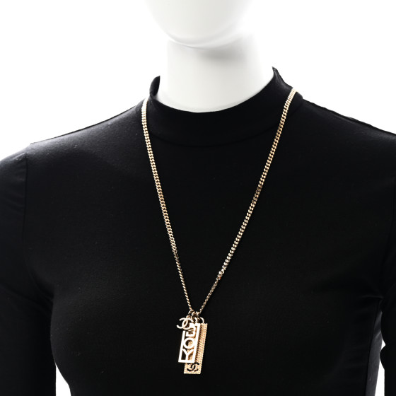 CHANEL Metal Crystal CC Boy Pendant Long Necklace Gold