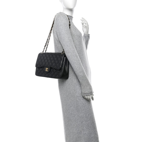 CHANEL Lambskin Quilted Jumbo Double Flap Black 1677329