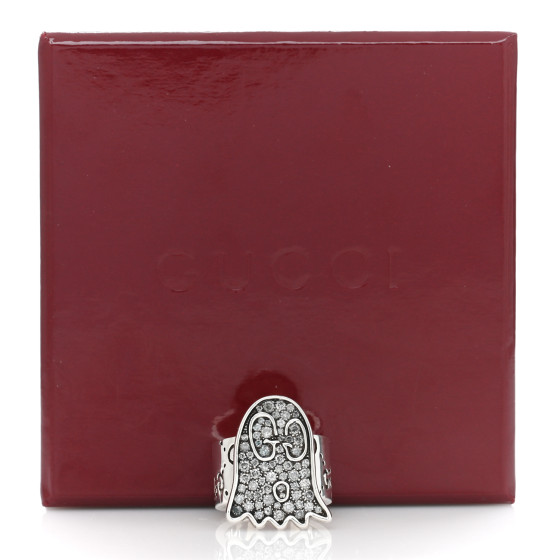GUCCI Sterling Silver Grey Diamond GucciGhost Ghost Ring 53