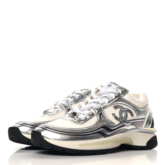CHANEL Fabric Laminated Calfskin Stretch CC Sneakers 37