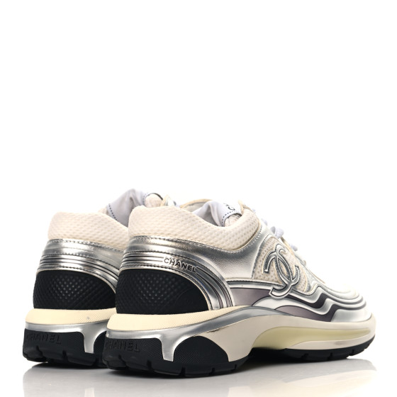 CHANEL Fabric Laminated Calfskin Stretch CC Sneakers 37
