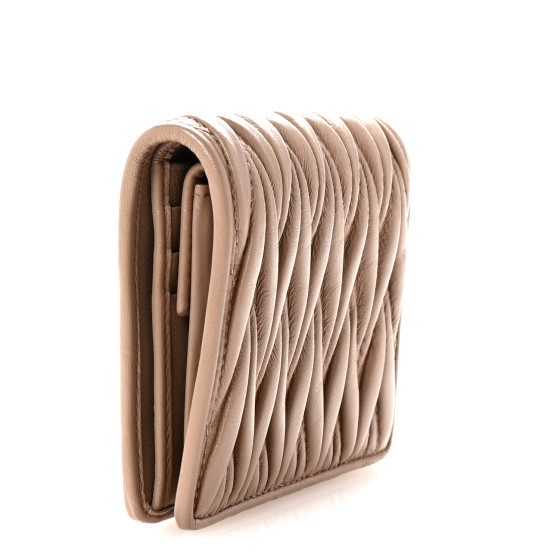 MIU MIU Nappa Matelasse Bi-Fold Compact Wallet Cammeo