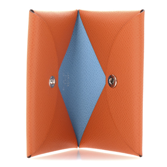 HERMES Epsom Verso Calvi Card Case Orange Celeste 1663616