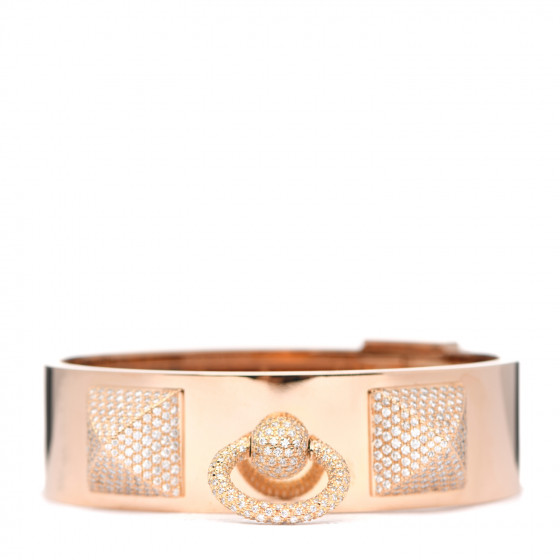 HERMES 18K Rose Gold Diamond MM Collier De Chien Semi Pave