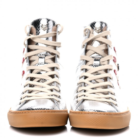 ラッキー GUCCI Calfskin Snake Embossed Embellished High Top Sneakers