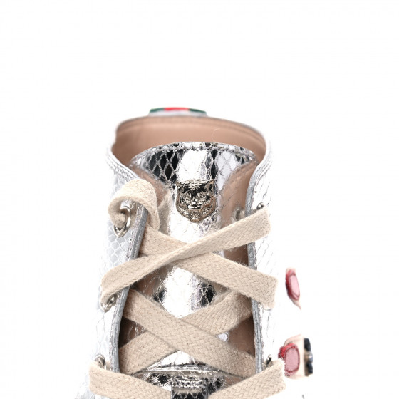 ラッキー GUCCI Calfskin Snake Embossed Embellished High Top Sneakers