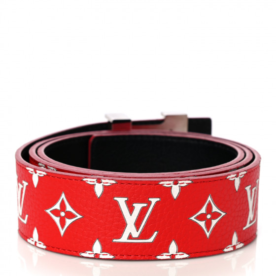 LOUIS VUITTON リボンベルト 赤黒 NWT Louis Vuitton Red Monogram LV Initiales Logo Buckle Belt