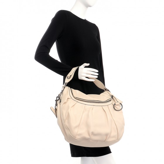 GUCCI Pebbled Calfskin Medium Icon Bit Shoulder Bag Ivory