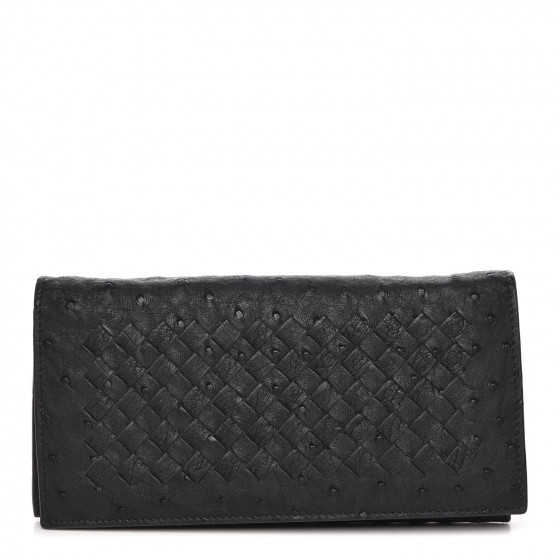 【BOTTEGA VENETA】Intrecciato Flap Long Wallet Black BOTTEGA VENETA Ostrich Intrecciato Flap Wallet Black 356125