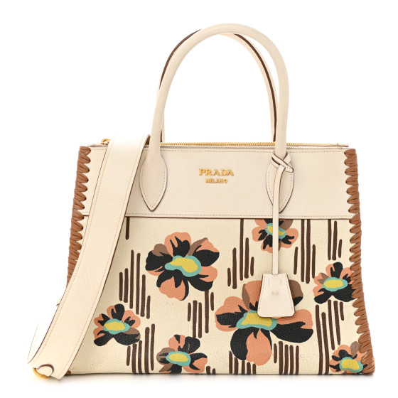 PRADA Saffiano Whipstitch Madras Print Paradigme Bag White