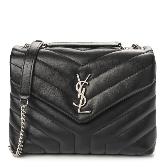 SAINT LAURENT Calfskin Y Quilted Monogram Small Loulou Chain Satchel Black