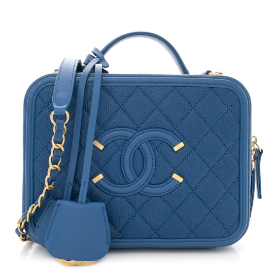 CHANEL Caviar Quilted Medium CC Filigree Vanity Case Dark