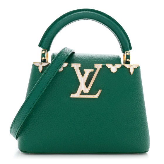 LOUIS VUITTON Taurillon Embellished Flower Crown Mini Capucines Green