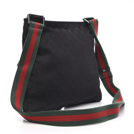 GUCCI Monogram Web Medium Double Pocket Messenger Bag Black