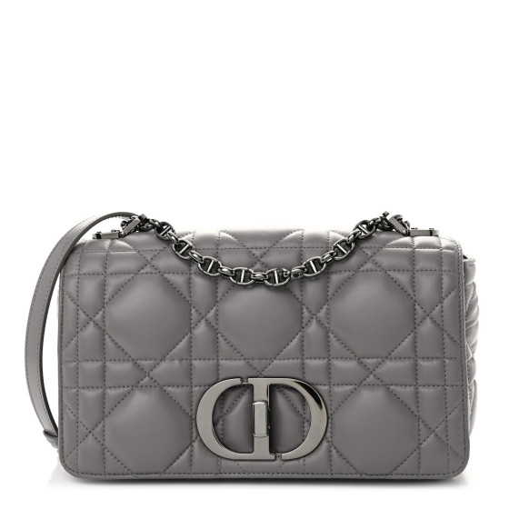 CHRISTIAN DIOR Lambskin Cannage Medium Caro Bag Grey