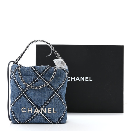 CHANEL Denim Stitched Quilted Mini Chanel 22 Blue 1409000