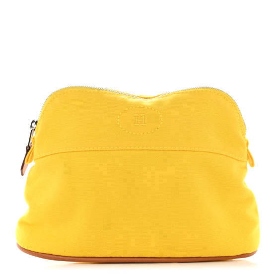 HERMES Cotton Canvas Mini Bolide Travel Cosmetic Pouch Yellow