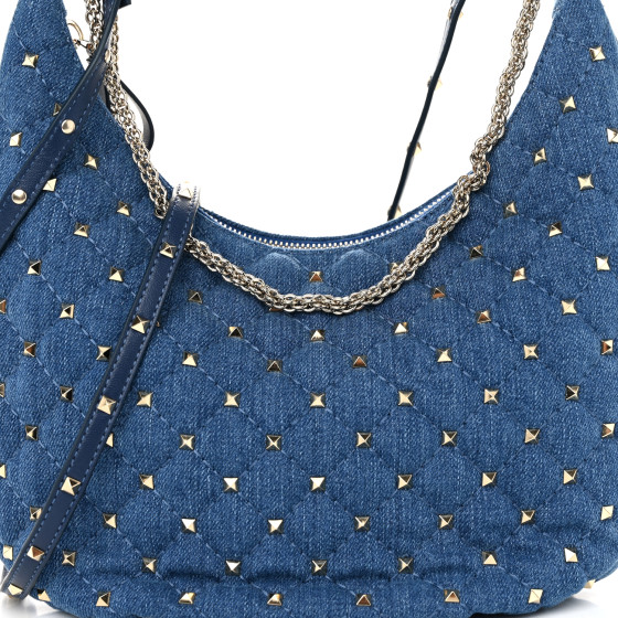 VALENTINO GARAVANI Denim Small Rockstud Spike Hobo Light