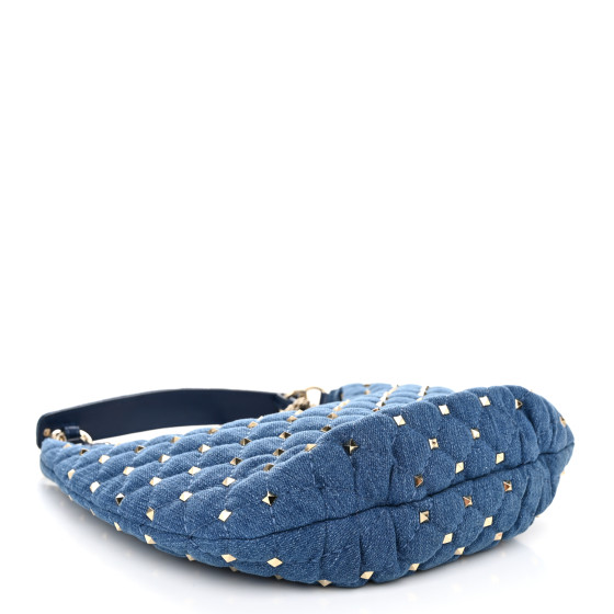 VALENTINO GARAVANI Denim Small Rockstud Spike Hobo Light