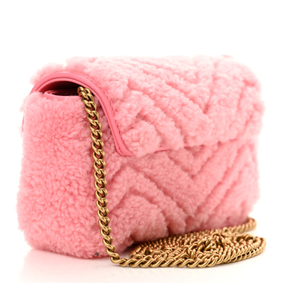 GUCCI Shearling Matelasse Super Mini GG Marmont Shoulder Bag