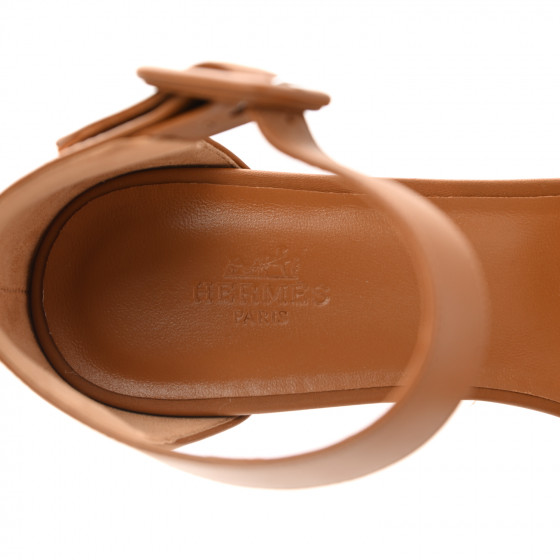 HERMES Goatskin Doll 60 Espadrille Wedge Sandals 37 Gold