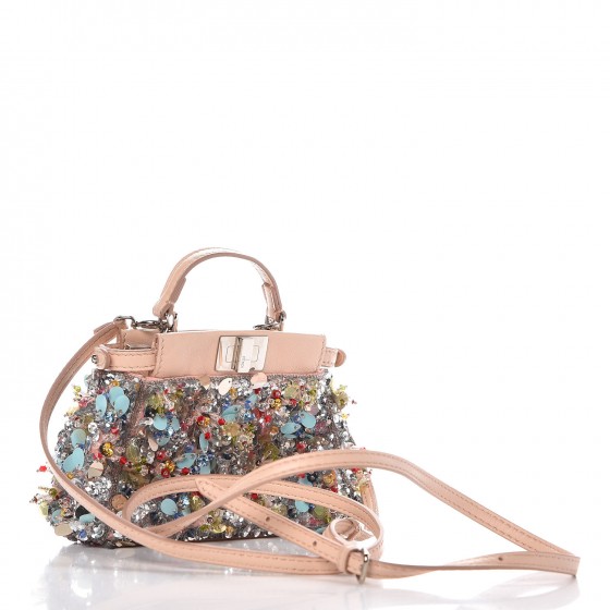 FENDI Sequin Embellished Micro Peekaboo Iconic Satchel Blush
