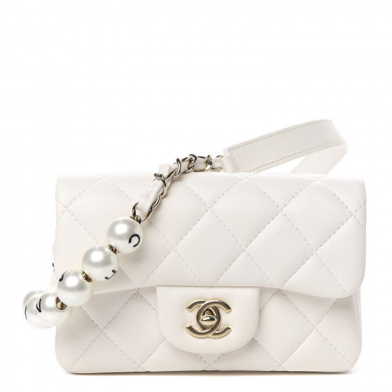 CHANEL Lambskin Quilted Mini My Precious Waist Bag White