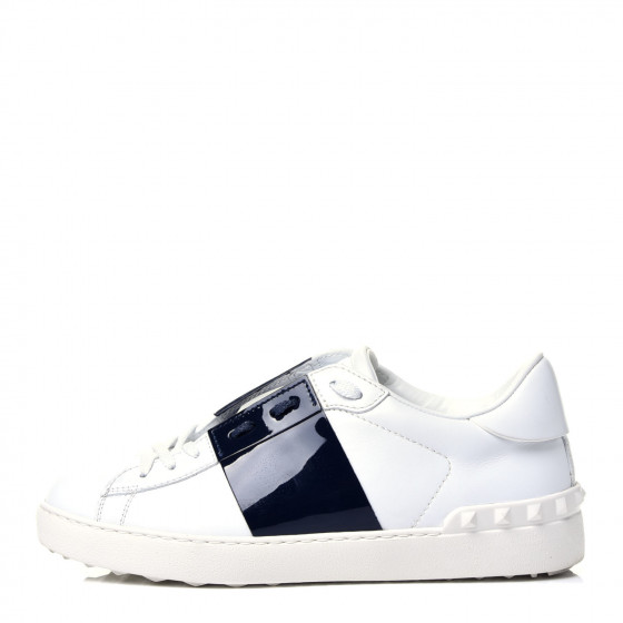 VALENTINO GARAVANI Calfskin Patent Rockstud Open Sneakers 38