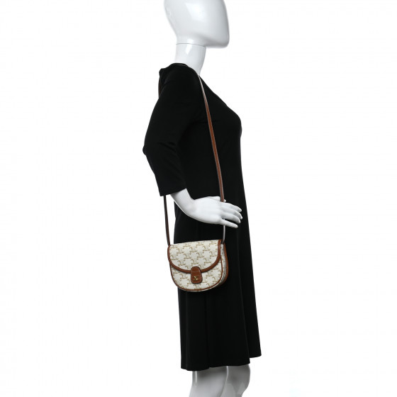 【国内発送】MINI BESACE IN TRIOMPHE CANVAS AND CALFSKIN CELINE Triomphe Canvas Calfskin Mini Besace Bag White 942462