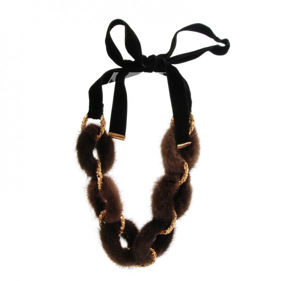 LOUIS VUITTON Mink Fur Gold Chain Link Ava Necklace Brown