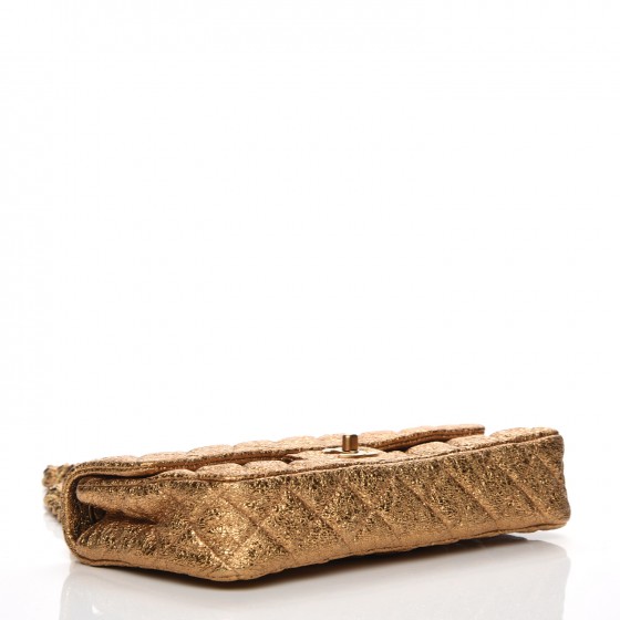 CHANEL Metallic Crackled Calfskin Quilted East West Flap