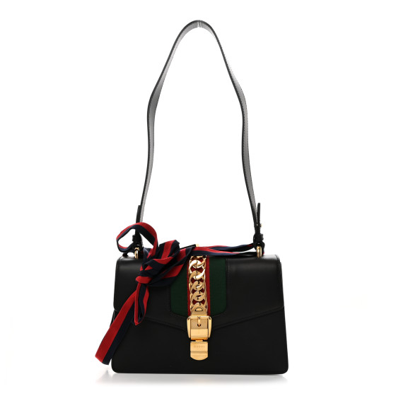 【GUCCI】leather Small Sylvie shoulder bag【ランク:AB】 GUCCI Sylvie Small Leather Shoulder Bag Black 421882