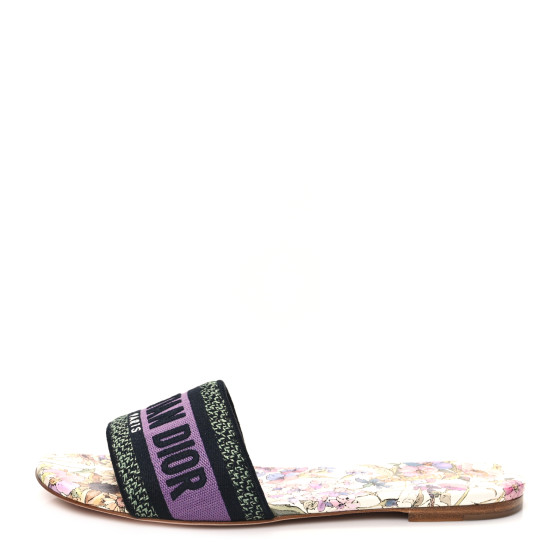 24SS◇Dway Dior 4 Saisons Hiver Embroidery Cotton Heel Slide Dway Heeled Slide Deep Blue Embroidered Cotton | DIOR