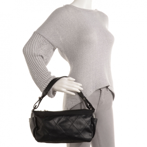 CHANEL Coated Canvas Paris Biarritz Hobo Black 66040