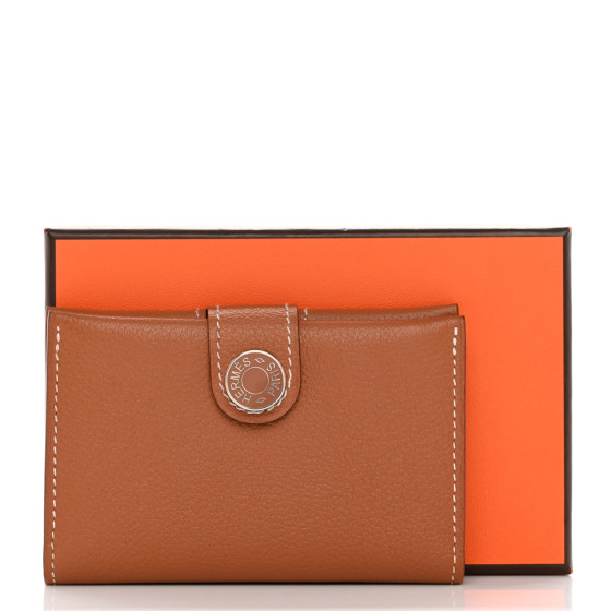 【HERMES】R.M.S CARD HOLDER EVERCOLOR Hermes Porte-Cartes R.M.S. Card Holder Gold Evercolor