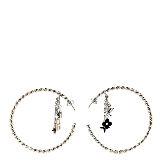 LOUIS VUITTON Sweet Monogram Creole Hoop Earrings Silver