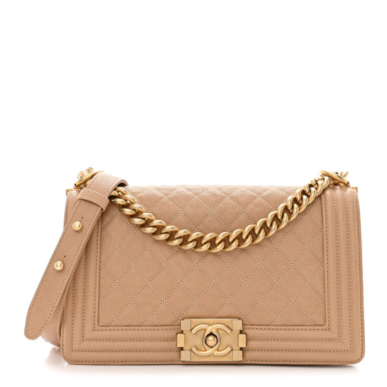 Caviar Quilted Medium Boy Flap Beige